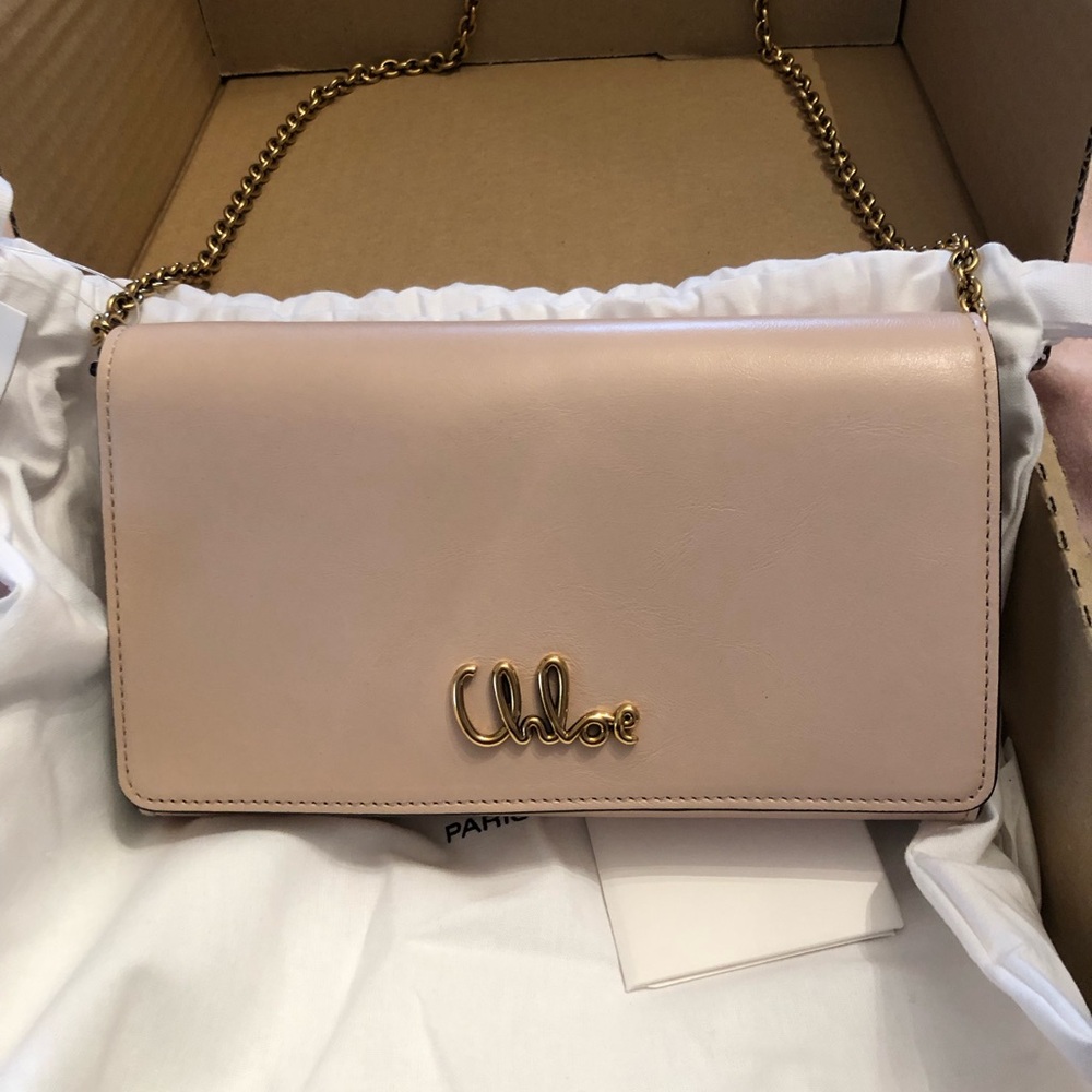 Chloe - Iconic Leather Flap Wallet On Chain Cement Pink - Picture 6 of 6